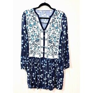 Anthropologie TINY Semele Shirtdress Blue White Floral Boho Embroidered Size S